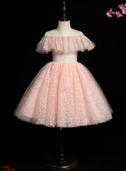 Classic Pink Tulle Scoop Knee Length Flower Girl Dress