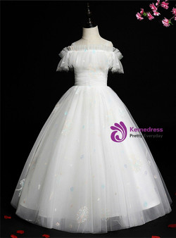 Glamorous White Tulle Straps Appliques Pleats Flower Girl Dress