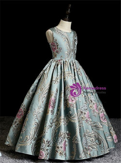 Advanced Green Ball Gown Embroidery Pleats Flower Girl Dress