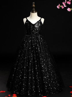 Impressive Black Sequins Spagehtti Straps Flower Girl Dress