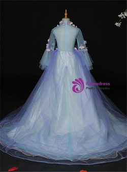 Sweet Blue Tulle Long Sleeve Appliques Flower Girl Dress
