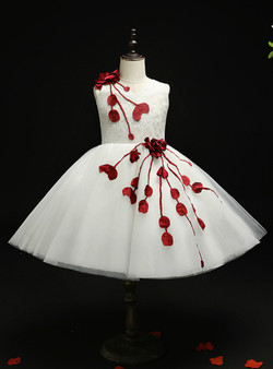 Amazing White Tulle Appliques Knee Length Flower Girl Dress