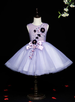 Noble Purple Tulle Sleeveless Appliques Pearls Flower Girl Dress