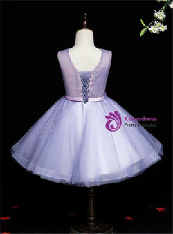 Noble Purple Tulle Sleeveless Appliques Pearls Flower Girl Dress
