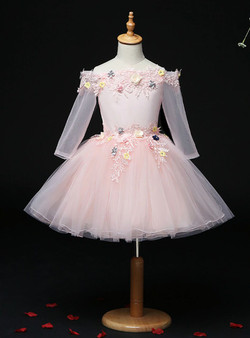 Alluring Pink Tulle Appliques Long Sleeve Flower Girl Dress