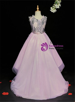 Light Purple Tulle Hi Lo Appliques Flower Girl Dress