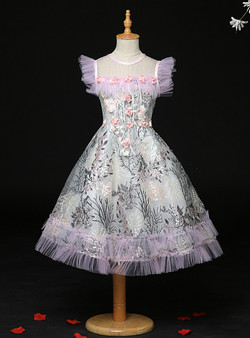 Latest Tulle Embroidery Appliques Flower Girl Dress