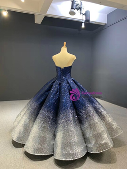 Blue And Silver Sequins Cap Sleeve Romantic Prom Dress