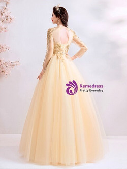 In Stock:Ship in 48 Hours Tulle Long Sleeve Appliques Prom Dress In Stock:Ship in 48 Hours Tulle Long Sleeve Appliques Prom Dress