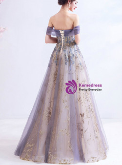 In Stock:Ship in 48 Hours Purple Sequins Tulle Prom Dress