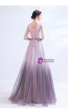 In Stock:Ship in 48 Hours Pink Purple Tulle Appliques Prom Dress