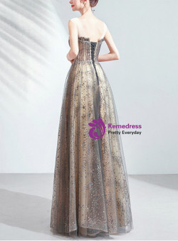 In Stock:Ship in 48 Hours Gray Tulle Long Prom Dress