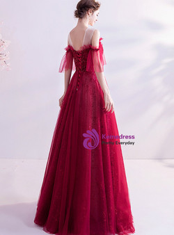 In Stock:Ship in 48 Hours Burgundy Beading Sequins Prom Dress