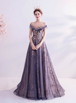 In Stock:Ship in 48 Hours Purple Sequins Cap Sleeve Prom Dress