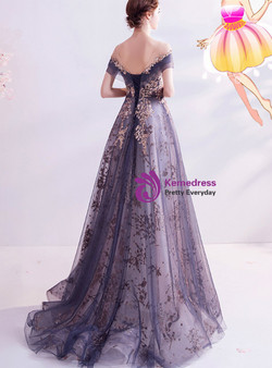 In Stock:Ship in 48 Hours Purple Sequins Cap Sleeve Prom Dress