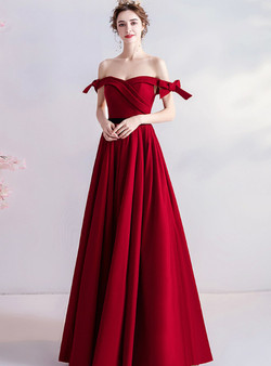 In Stock:Ship in 48 Hours Burgundy Pleats Prom Dress