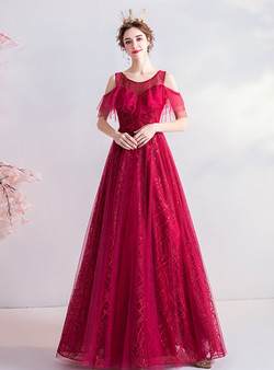 In Stock:Ship in 48 Hours Burgundy Sequins Beading Prom Dress