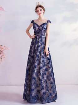 In Stock:Ship in 48 Hours Sequins Cap Sleeve Prom Dress