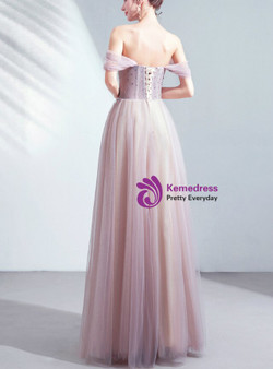 In Stock:Ship in 48 Hours Purple Tulle Appliques Prom Dress