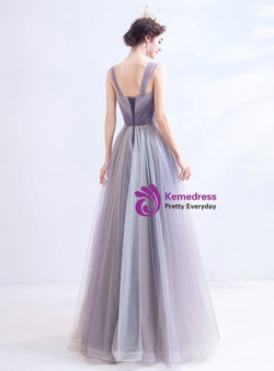 In Stock:Ship in 48 Hours Purple Tulle Pleats Prom Dress