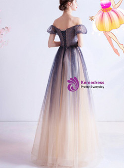 In Stock:Ship in 48 Hours Blue Tulle Sequins Beading Prom Dress
