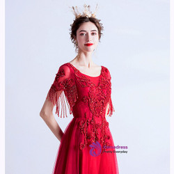 In Stock:Ship in 48 Hours Red Tulle Beading Prom Dress