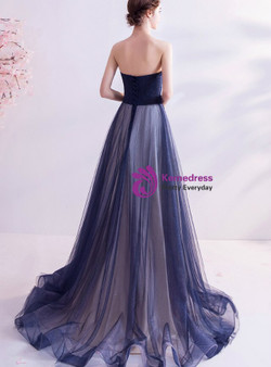 In Stock:Ship in 48 Hours Blue Strapless Appliques Prom Dress