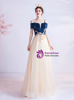 In Stock:Ship in 48 Hours Champagne Tulle Appliques Prom Dress