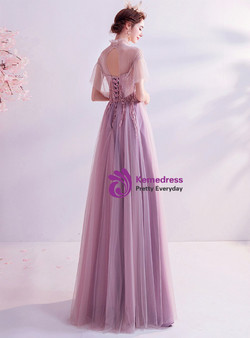 In Stock:Ship in 48 Hours Pink Tulle Backless Prom Dress