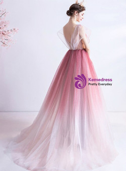 In Stock:Ship in 48 Hours Fashion Pink Sequins V-neck Prom Dress