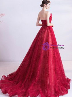 In Stock:Ship in 48 Hours Red Tulle Strapless Prom Dress