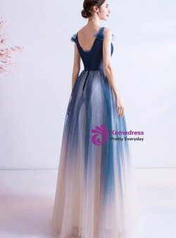 In Stock:Ship in 48 Hours Blue Sequins Pleats Prom Dress