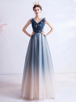 In Stock:Ship in 48 Hours Blue Sequins Pleats Prom Dress