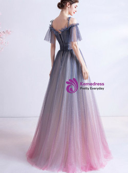 In Stock:Ship in 48 Hours Blue Purple Sequins Straps Prom Dress