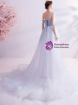 In Stock:Ship in 48 Hours Light Blue Tulle Appliques Prom Dress