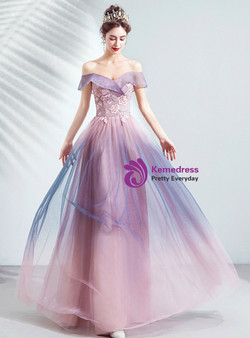 In Stock:Ship in 48 Hours Tulle Appliques Pink Prom Dress