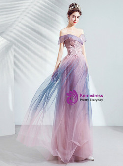 In Stock:Ship in 48 Hours Tulle Appliques Pink Prom Dress