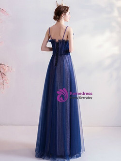 In Stock:Ship in 48 Hours Navy Blue Tulle Pleats Prom Dress