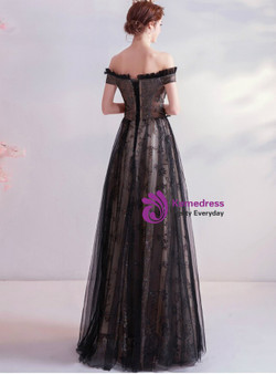 In Stock:Ship in 48 Hours Black Tulle Sequins Prom Dress