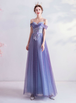 In Stock:Ship in 48 Hours Purple Appliques Sequins Prom Dress