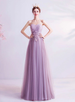 In Stock:Ship in 48 Hours Tulle Pleats Appliques Prom Dress