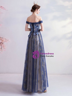 In Stock:Ship in 48 Hours Blue Sequins Appliques Prom Dress