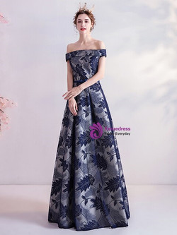 In Stock:Ship in 48 Hours Blue Off the Shoulder Prom Dress