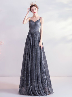 In Stock:Ship in 48 Hours Black Sequins Straps Prom Dress