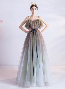 In Stock:Ship in 48 Hours Tulle Sequins Spagehtti Straps Prom Dress