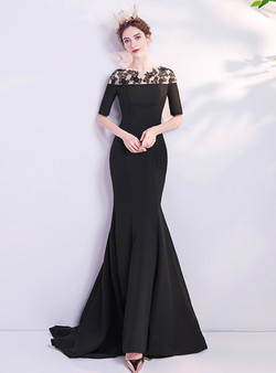In Stock:Ship in 48 Hours Black Mermaid Appliques Prom Dress