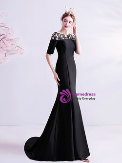In Stock:Ship in 48 Hours Black Mermaid Appliques Prom Dress