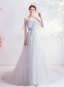 In Stock:Ship in 48 Hour Tulle Appliques Corset Prom Dress