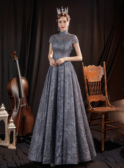In Stock:Ship in 48 Hours Drak Gray Sequins Prom Dress