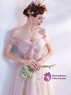 In Stock:Ship in 48 Hours Pink Sequins Beading Prom Dress